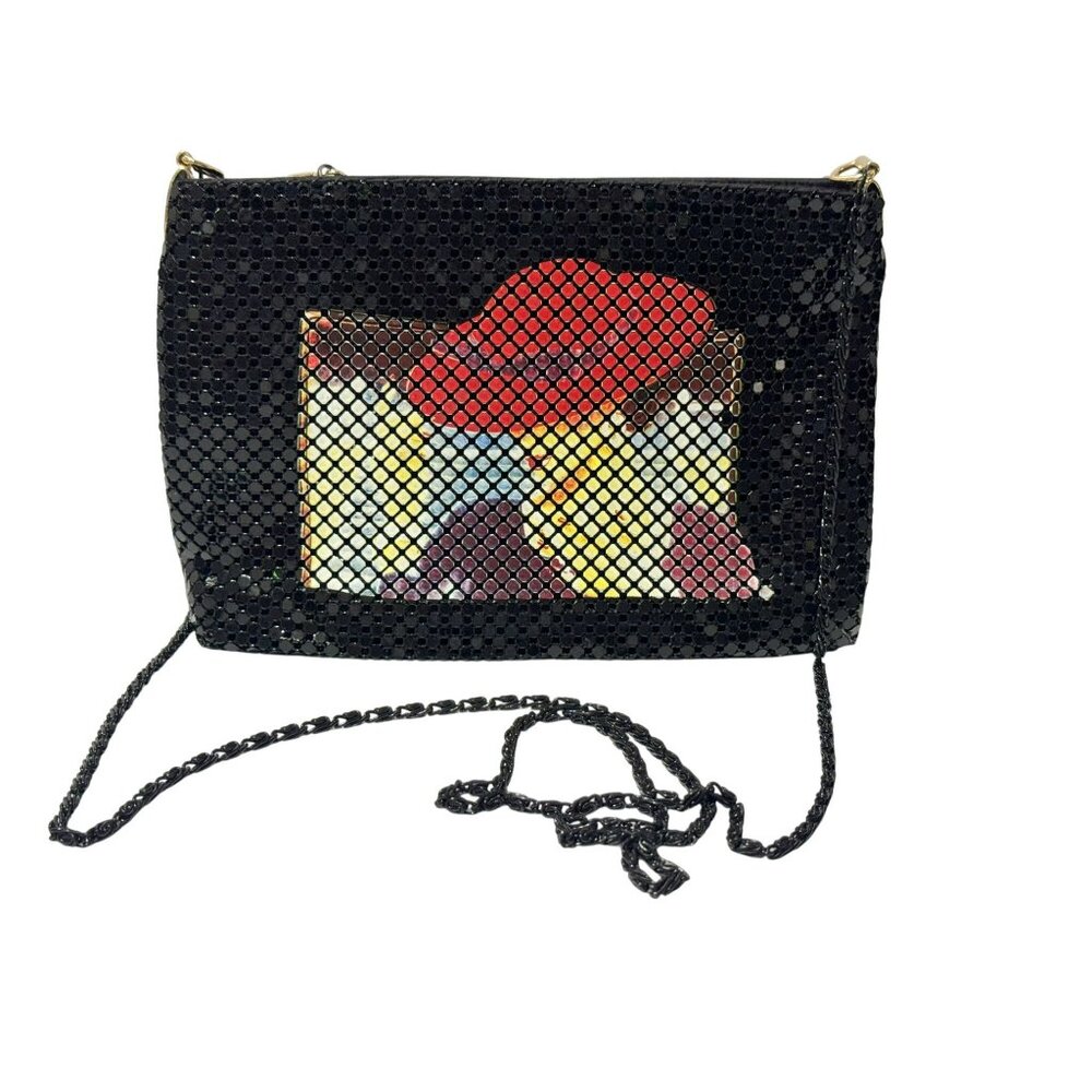 Red Hat Society Lady Black Metal Mesh Top Zip Bag Black Braided Link Chain